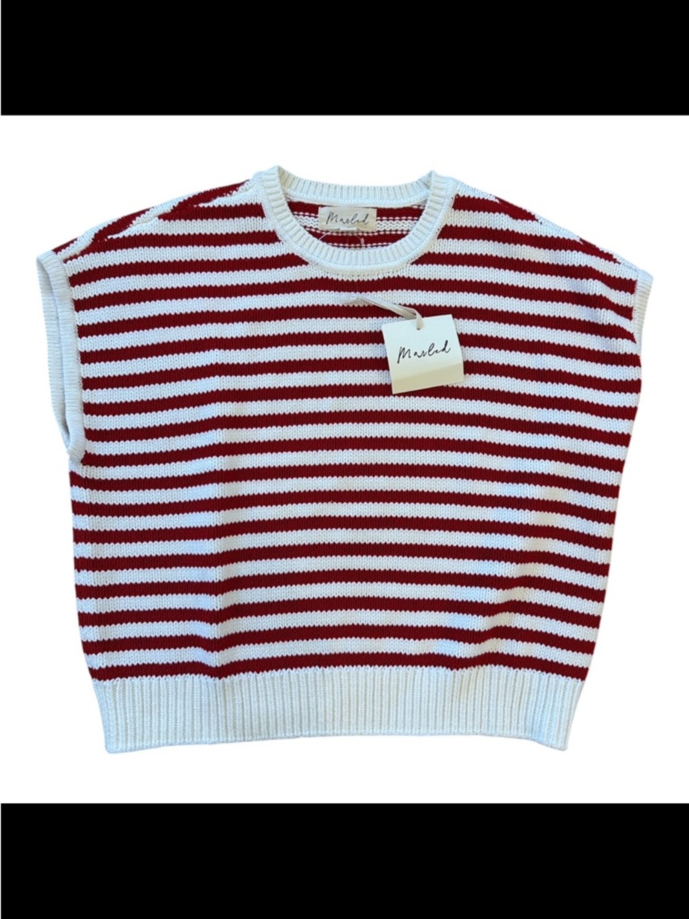 Marled Striped Sweater Vest Red White Knit Top Coastal sz S NWT
